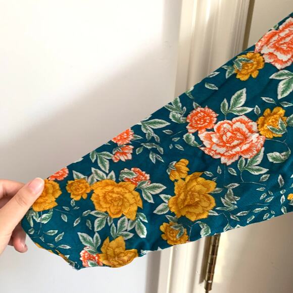 Zara Floral Long Sleeve Romper in Green with Velvet Tie - Picture 6 of 15